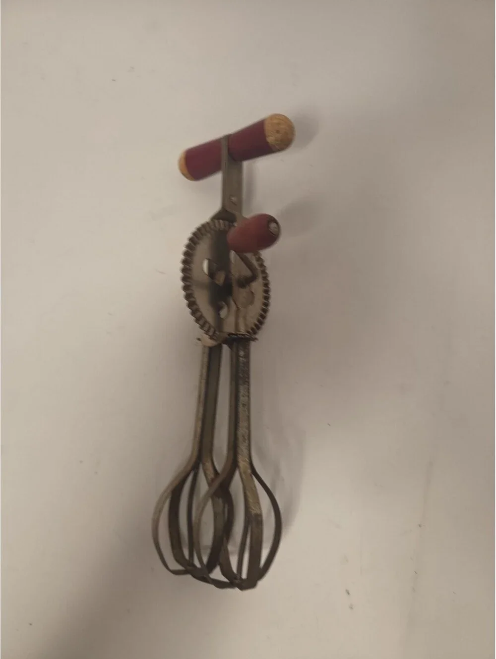 Vintage RED A&J High Speed Super Center Drive Egg Beater Hand Crank Whip Mixer